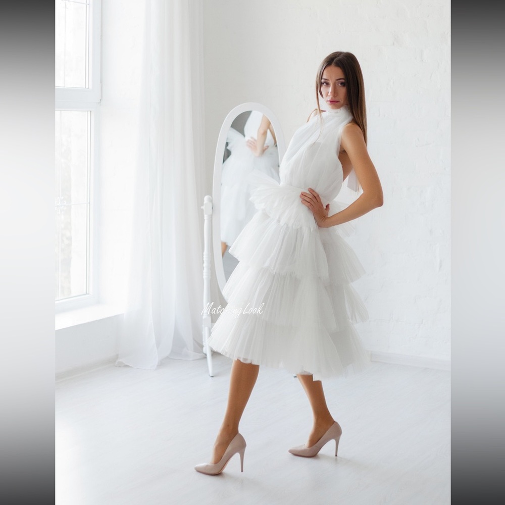 White tulle midi dress.
